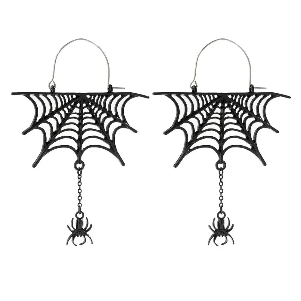 Halloween Sweet Cool Spider Mesh Fringe Earrings Dark Wind Metal Cutout - Picture 6 of 6